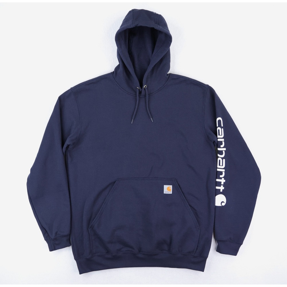 NWT Carhartt Logo Sleeve Graphic Hoodie Mens M Navy Blue Loose Fit K288-472